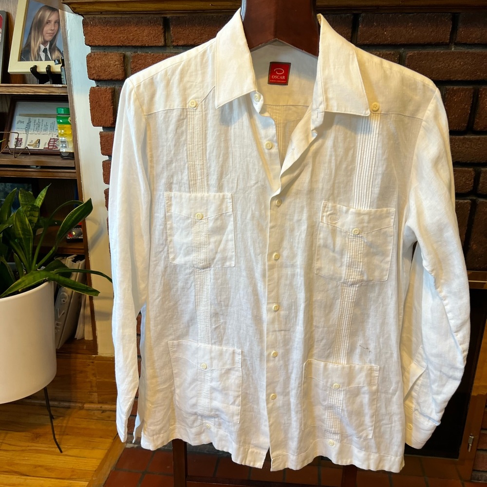 Luxury linen Oscar de la Renta linen jacket or dress shirt size XL